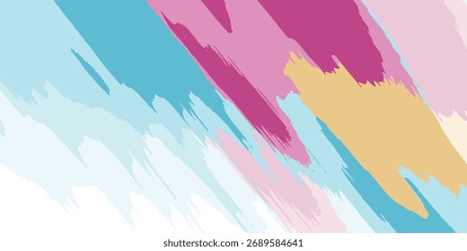 Pinceladas dinâmicas e vibrantes criam um plano de fundo abstrato com um toque artístico moderno e colorido, misturando matizes de azul, rosa e amarelo para um design animado.