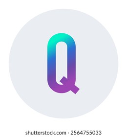 A vibrant and dynamic gradient-colored Q placed in the middle of a soft white circle, blending modernity with creativity for logos, prints, or branding inspirations.