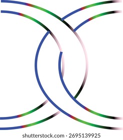 A vibrant and dynamic graphic design featuring a bold interplay of geometric shapes and abstract elements, rendered in a rich CMYK color palette with accent colors.