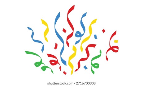Una ilustración vibrante y dinámica de cintas multicolores y serpentinas sobre un fondo blanco, evocando una sensación de celebración y alegría.