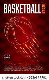Vibrant and dynamic illustration of neon Basketball ball, set against abstract red background, perfect for sports-related themes or graphic design projects. Vector illustration.