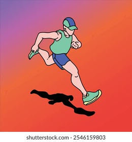 Eine lebendige, dynamische Illustration eines Power Run für Ausdauer, die das Wesen der Stärke und Ausdauer einfängt, ideal für Fitness-Branding und Motivationsmarketing im Ausdauersport