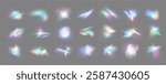 Vibrant and dynamic play of light, visually striking and radiant display elements. Vector realistic collection of optical lens flares emanating from central source. Rainbow leak effect
