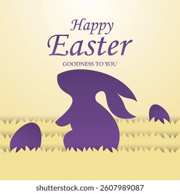 A vibrant Easter card design featuring a cute bunny and colorful Easter eggs on a grassy field. Perfect for greetings, digital cards, and social media posts to celebrate the joyful spirit of Easter