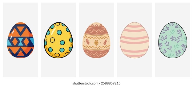 Vibrant Easter Eggs Clipart Set with minimal, hand-drawn, and floral designs. Perfect for spring decor, cards, and digital projects. Vector download.