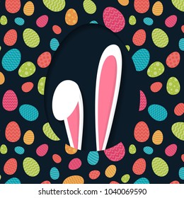 Vibrant Easter poster with bunny and egg texture. Vector.