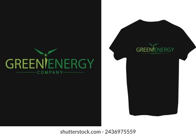 Ein lebendiges, umweltfreundliches T-Shirt mit Sonnenkollektor und Windturbinendesign, das erneuerbare Energien und Nachhaltigkeit symbolisiert.