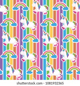 Vibrant edgy rainbow unicorn. A playful, modern, and flexible pattern for brand who has cute and fun style. Repeated pattern. Happy, bright, and magical mood.
