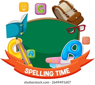 Vibrant educational elements with letters, books, and a backpack. Bright colors and playful composition enhance learning themes