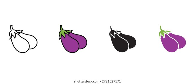 Lebendige Auberginen-Symbol gesetzt Vektor auf weißem Hintergrund. Gemüse, Landwirtschaft, violettes Symbol. Vektorgrafik.