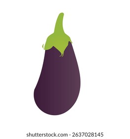 A vibrant eggplant vector illustration, featuring a deep purple hue with a glossy finish and a fresh green stem. Its bold, detailed design is perfect for culinary, farming, or healthy eating-themed 