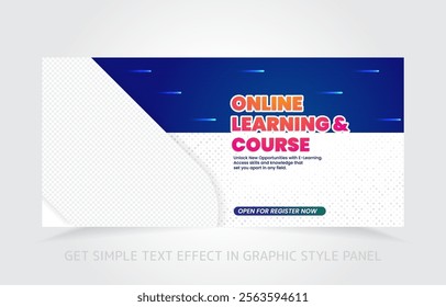 Vibrant e-learning banner template featuring graphic style text effects for easy editing.