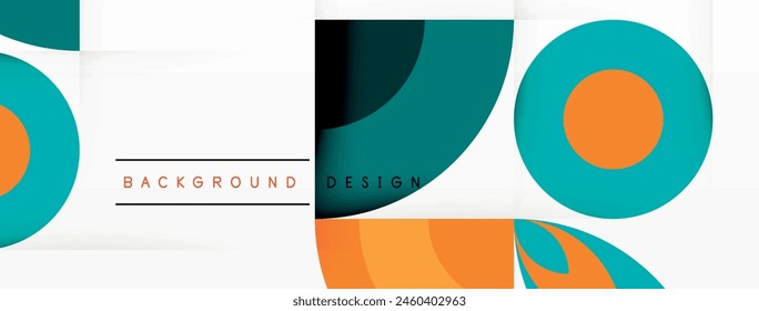A vibrant electric blue background featuring circles and lines on a white base. The design includes a flag pattern, rectangle shapes, and artistic elements like logos and branding