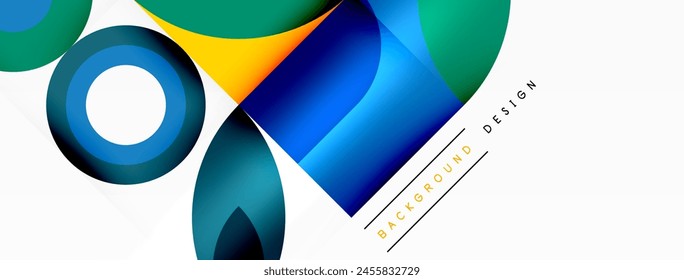 Vibrant electric blue, yellow, and green abstract background featuring circles and squares, creating a symmetrical pattern with closeup details and bold colors
