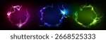 Vibrant electric effects with circle formations and bolt patterns for dynamic light displays or energy backgrounds with neon glow elements. Colorful lightning designs for modern digital projects.