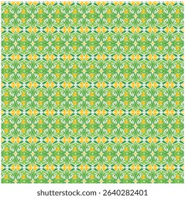 A vibrant and elegant floral pattern design, showcasing detailed leafy ornamentation in refreshing green and sunny yellow. This seamless, repeating vector ornament evokes a sense of nature's artistry.