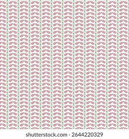 A vibrant and elegant seamless floral pattern featuring stylized leaves and foliage in shades of red and green against a clean white background. This decorative botanical design incorporates.