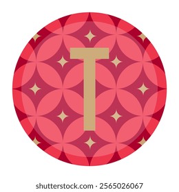 A vibrant and elegant vector illustration of a gold T centered within a red circular pattern, enhanced with subtle gold accents. Perfect for creative projects or branding elements.