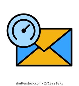 Ícone vibrante de velocímetro de e-mail que representa entrega rápida, desempenho, otimização e comunicação rápida.
