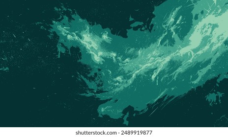 Vibrant emerald and teal crystals glowing particles and ethereal light beams creating a mystical feel