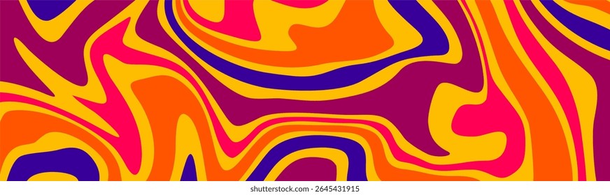 A vibrant and energetic abstract background featuring a psychedelic, liquid marble design. It boasts a bold and colorful palette of swirling purple, pink, orange, yellow, and blue.