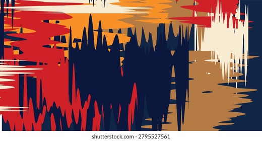 A vibrant and energetic abstract background featuring a mix of red, orange, blue, and brown colors with sharp, jagged brushstroke patterns, creating a dynamic and modern artistic effect.