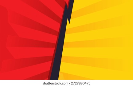 Um fundo vibrante e energético dividido diagonalmente, apresentando um lado vermelho arrojado com linhas radiantes contrastantes com um lado amarelo igualmente marcante, evocando uma sensação de confronto ou competição.