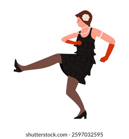 A vibrant and energetic flapper dancer impressively showcases the spirited and lively style of the 1920s dance culture