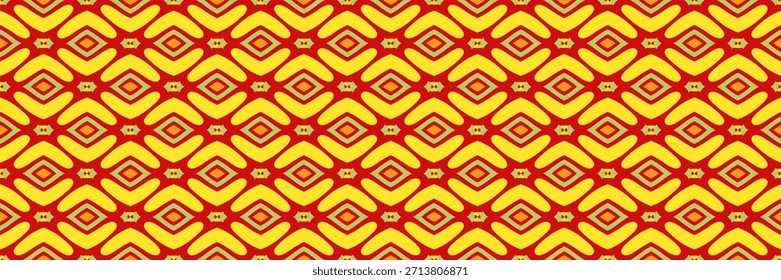 Lebendige ethnische Muster mit Tribal-Stil Motive in den Tönen von goldenem Gelb und sattem Rot perfekt für textile Design