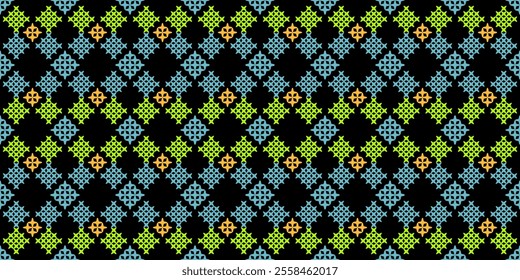 Vibrant Ethnic Seamless Pattern with Geometric Shapes and Tribal Motifs. Perfect for textile, wallpaper, fabric, fashion, interior design, packaging, and more.