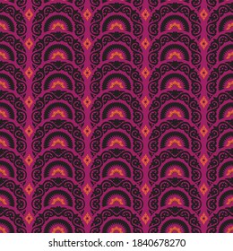 Vibrant ethnic Suzani Stripe vector repeat. Perfect for Paper products, decorative pillows, Kitchen textiles, Tabletop and window treatments.