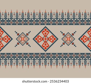 Design tribal étnico vibrante com influências aztecas navajo, um padrão geométrico em tons verdes e beges. Perfeito para têxteis, decoração de casa inspirada em ikat e elementos de design de interiores culturais