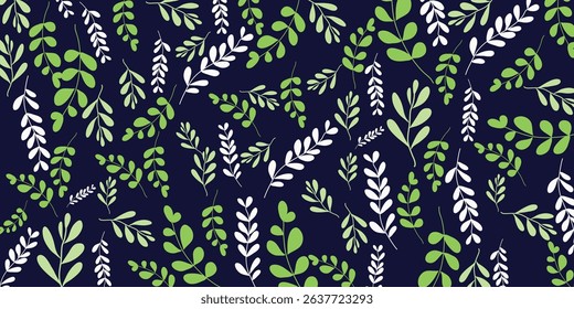 Vibrant exotic hand drawn  leafs in a seamless vector pattern. Ideal for fabric, textiles, home decor, and abstract backgrounds, adding a unique, tropical, and artistic touch.