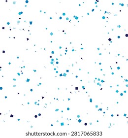 A vibrant explosion of blue confetti shapes like circles, squares, and stars scattered across a clean white surface, perfect for festive designs.
