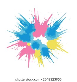 A Vibrant Explosion of Colorful Paint Splashes in Pink, Blue, and Yellow Tones. Perfect for Abstract Design, Modern Art, or Creative Projects. Includes Splash, Ink, and Color
