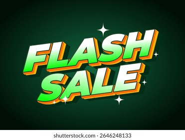 A vibrant and eye catching graphic featuring the text FLASH SALE in bold, 3D typography with a green and orange color scheme The background is dark, enhancing the texts visibility