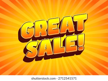 Eine lebendige und auffällige Grafik mit dem Text Great Sale! in fettgedruckter, stilisierter Schrift auf hellgelbem Hintergrund mit strahlenden Linien.