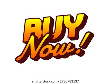 A vibrant and eye catching graphic featuring the text BUY NOW! in bold, stylized typography with a gradient color scheme from orange to yellow.
