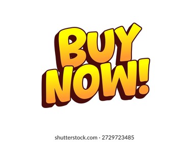A vibrant and eye catching graphic with the text buy now! in bold, playful font, featuring a gradient of yellow and orange colors