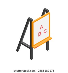 A vibrant eye catching isometric icon of a portable whiteboard easel.