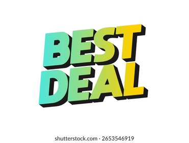 Um design de texto vibrante e atraente com as palavras MELHOR OFERTA em um estilo arrojado e tridimensional As cores passam do azul-turquesa para o amarelo, criando um apelo visual dinâmico