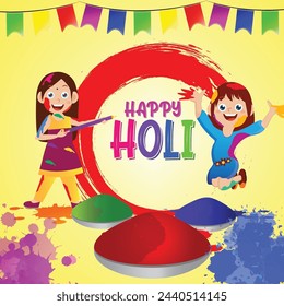 A vibrant and eye-catching Holi banner with splashes of colorful powdered dyes, perfect for sharing on social media to celebrate the festival of colors.