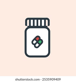 A vibrant and eye-catching icon design featuring a medicine bottle filled with colorful capsules. Perfect for use in health, wellness, and pharmaceutical projects.