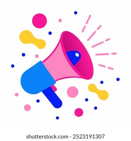 A vibrant and eye-catching illustration of a megaphone with colorful abstract shapes. Perfect for announcements, marketing, and communication design projects.