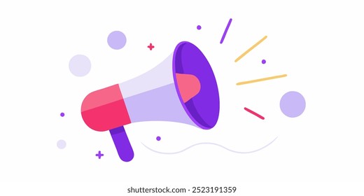 A vibrant and eye-catching illustration of a megaphone, perfect for announcing important messages or creating an attention-grabbing design element. This graphic is ideal for use in ads.