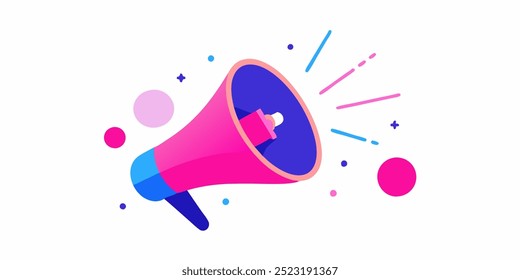 A vibrant and eye-catching illustration of a megaphone, perfect for announcing important information or promotions. This graphic design is ideal for adding a bold touch to your website.