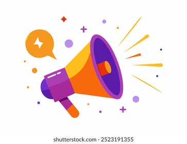 A vibrant and eye-catching illustration of a megaphone with a speech bubble, perfect for announcements, promotions, or marketing materials.