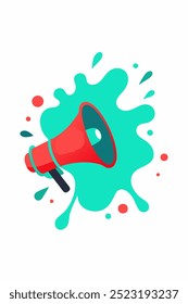 A vibrant and eye-catching illustration of a megaphone with a splash of color, perfect for promoting your next big announcement. This graphic is ideal for social media posts, websites.