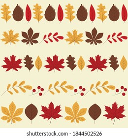 vibrant fall borders with bright maple, ash, oak, birch, barberry and chestnut leaves and red berries