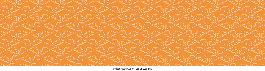 Vibrant fall cloud seamless nursery border. Naive illustration of summer sky in hand drawn playful style for childrens nursery edging, ribbon. 